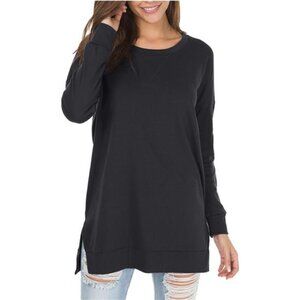 Womens Fall Long Sleeve Pullover Side Oversizes Split Casual Loose Tunic